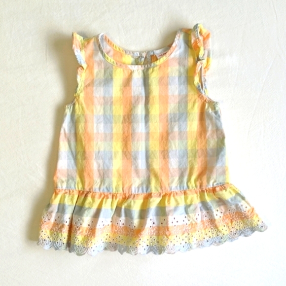 joe fresh eyelet cotton peplum top pastel picnic gingham 18-24 months baby girl - Picture 1 of 6